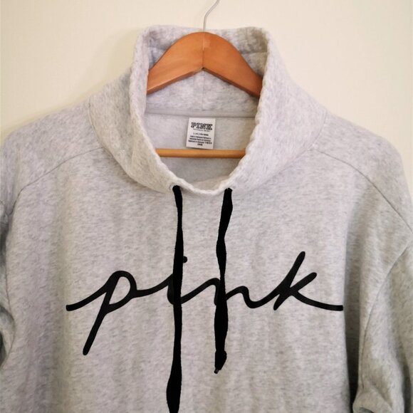 Victoria's Secret PINK Women's Funnel Neck Sweatshirt Light Grey Size L - Picture 2 of 3